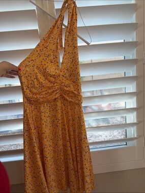 Yellow Floral Halter Midi Dress